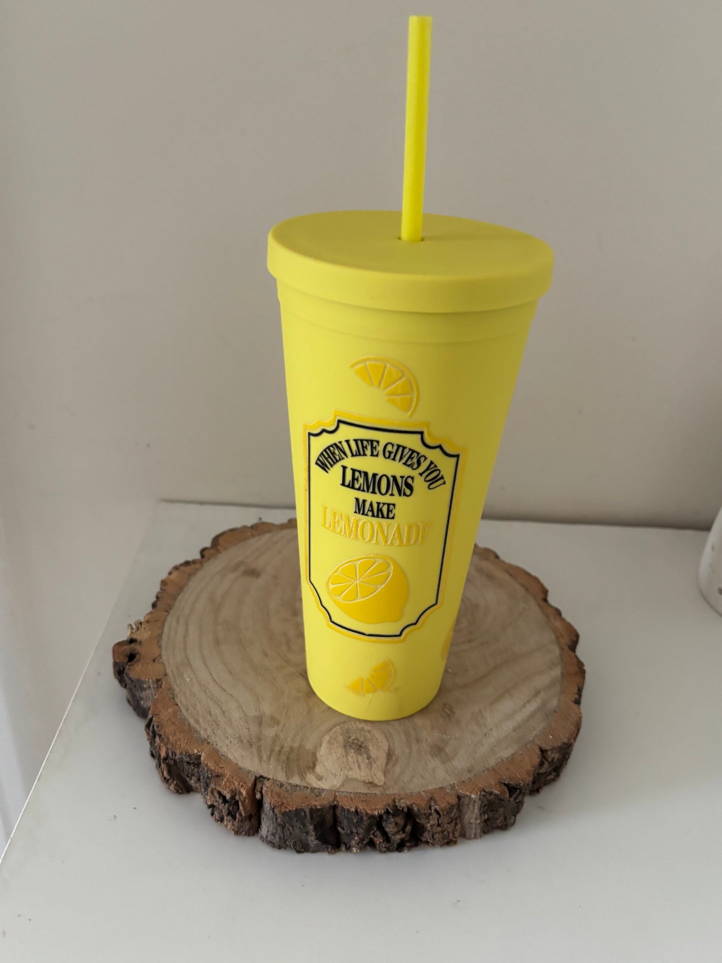 Lemon hand made tumbler with  straw